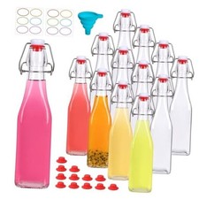 12 Pack 12oz Swing Top Glass Bottles,Flip Top Glass Bottle,Square 12oz-12pack