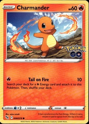 Charmander Common Pokemon GO 008/078 Fire Pokemon Card