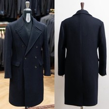 Navy Blue Cashmere Men's Overcoat Sport Polo Lapel Double Breasted Long Jackets