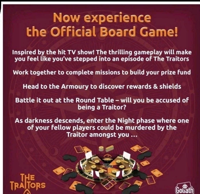 The Traitors BBC Official Board Game  Goliath New Sealed  12+ Free Delivery  - Image 3 of 4