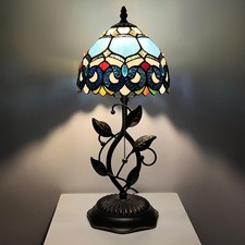 Small Tiffany Lamp Sea Blue Jewelry Baroque Style Stained Glass Table Lamps Desk