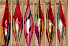 Lot Vintage Glass Harlequin Striped Large 6" ICICLE Christmas Ornaments Poland