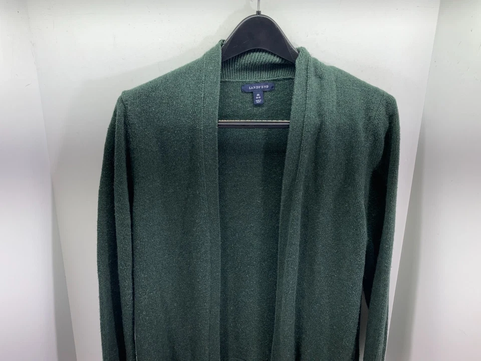 Lands' End Open Front Sweater Womens Medium Green Wool Cashmere Blend Classic - Image 3 of 4