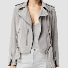 All Saints AllSaints Suede Balfern Plait Jacket in Luna Blue NWT Sz 2