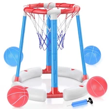 Pool Basketball Hoop with Backboard, Floating Pool Toy with 4 Balls and Pumps...