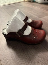 Sanita Oxblood Leather Mary Jane Buckle Slip On Clogs Classic Twee Academia