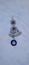 Evil Eye Wall Hanging Blue Silver Glass Metal Home Decor Ornament