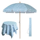 LAGarden Our Beach Umbrella Beech Wood Pole w/ Tablecloth Table Cover Seagull — photo 1