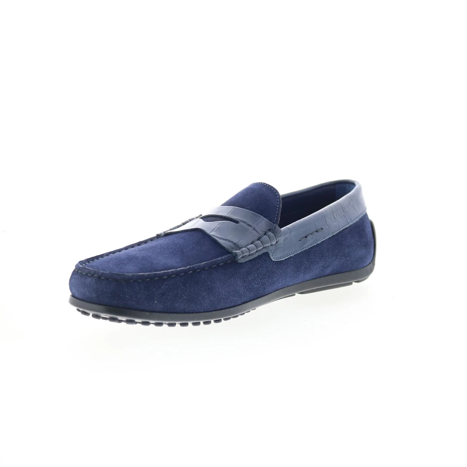 Zapatos mocasines azules Zelli Italia Monza de gamuza de becerro en relieve cocodrilo para hombre Foto 4 de 4