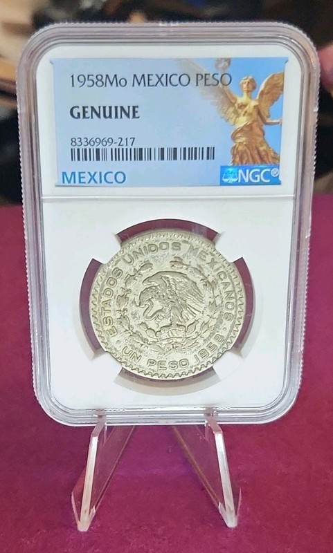 Mexico 1958Mo 1 Peso Silver Coin NGC Genuine KM# 459 BN 0.100 Fine