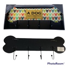 Dog Leash Hook Rack Wall Plaque 4 Metal Hook Dog Bone Shape Colorful