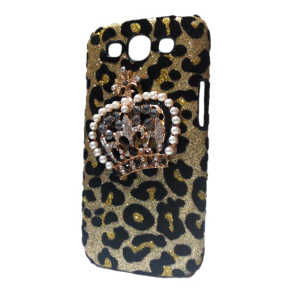 Cover For Phones 3D Bling Luxury Leopard Diamond Pearls Crown Back Hard Case - Image 3 of 4