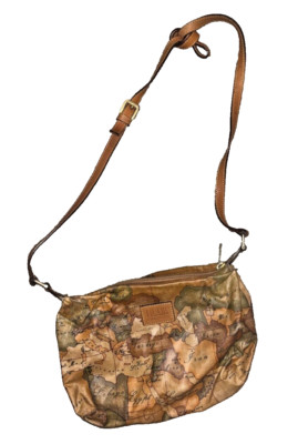 Alviero Martini 1 Classe Womens Shoulder Bag Brown Map Print Zipper Vintage