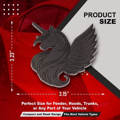 Unicorn Emblem Black 3D Badge Decal Set of 2 Auto Accessories for Car Truck SUV - Picture 2 of 6