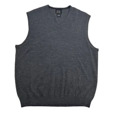 Jos A. Bank Signature Sweater Vest Men L Gray V-Neck Pullover 100% Merino Wool