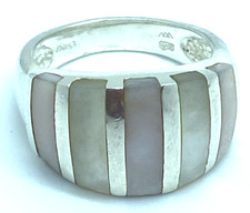 Sterling Silver Inlay Rose and White Mother of Pearl Band Ring Size 9