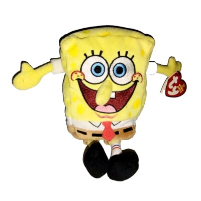 Ty Beanie Baby SPONGEBOB SQUAREPANTS Yellow Brown Soft 8in Plush