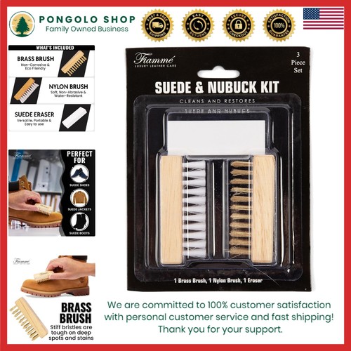 Versatile Suede Cleaning Kit: Brass & Nylon Brushes Plus Suede Eraser - USA Made