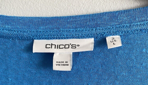 Camicetta Chico's 100% lino manica 3/4 palloncino casual blu taglia 2/large nuova con etichetta - Foto 2 di 5