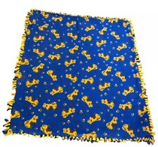 Handmade Fleece Tie Blanket Puppy Dogs Paw Prints, Blue  Yellow Soft. 57x 53