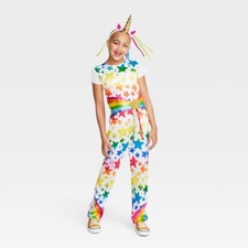 Kid's Rainbow Stars Unicorn Halloween Costume Jumpsuit Headband 6-7 Small 1095