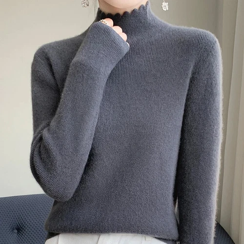 Autumn Winter Sweater Women Mock Neck Knitted Sweaters Cashmere Sweater - Picture 5 of 32
