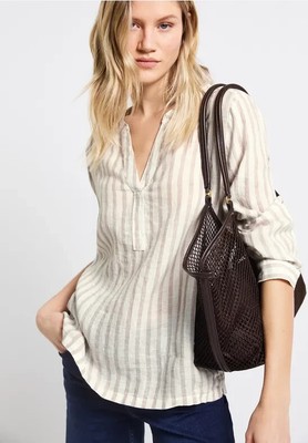 STREET ONE 345395 STRIPE Bluse 3/4 Arm Streifen längs leichtes Leinen beige