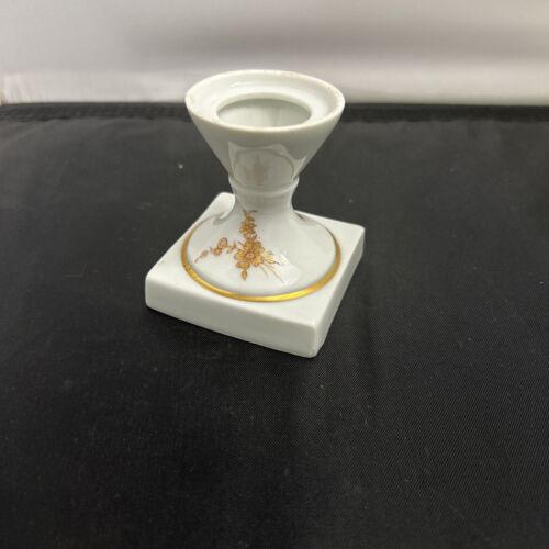 Vintage Limoges Short Candle Stick Holder Porcelain Gold Leaf Square 2.5 2.5 3.0 - Picture 1 of 23