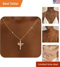 Elegant 21  Gold Plated Cross Necklace with Beautiful Cubic Zirconia Accent