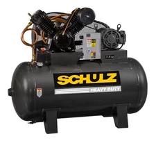 SCHULZ AIR COMPRESSOR, 7.5HP, 3 PHASE, HORIZONTAL 80 GAL TANK, 30CFM, 175 PSI