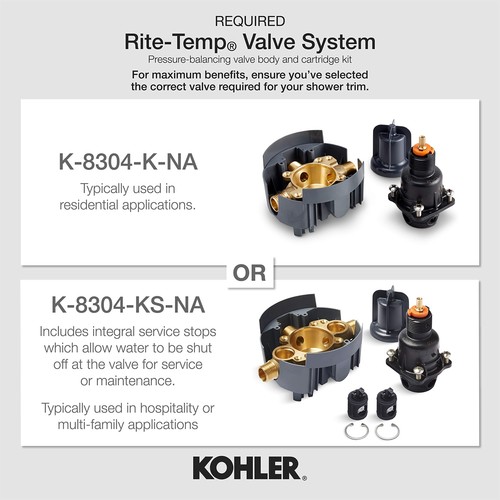 KOHLER TLS53184CP Refinia Rite Temp Bath Shower Valve Trim Lever Handle Spout - Picture 2 of 2