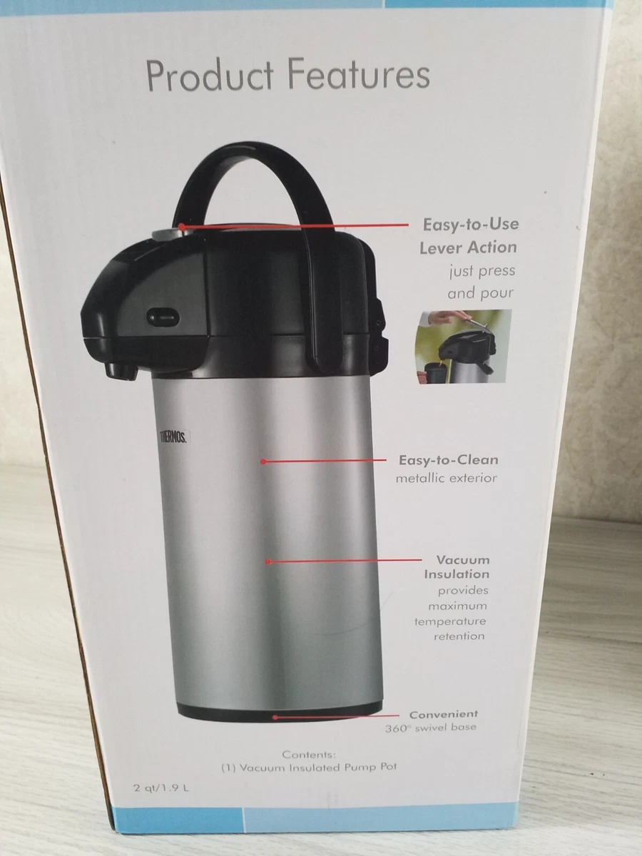 Thermos 2 Quart Glass Vacuum Insulated Pump Pot - Gray Metallic