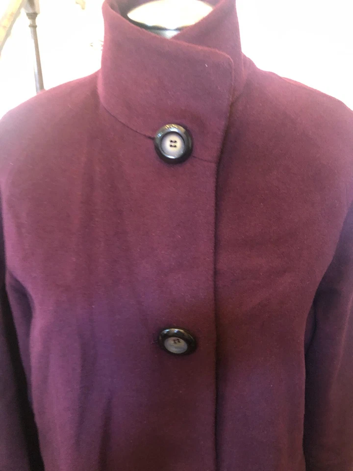 Jones New York Women's Burgundy Wool Blend Long Coat Buttons Pockets Size 10 - Image 3 of 4