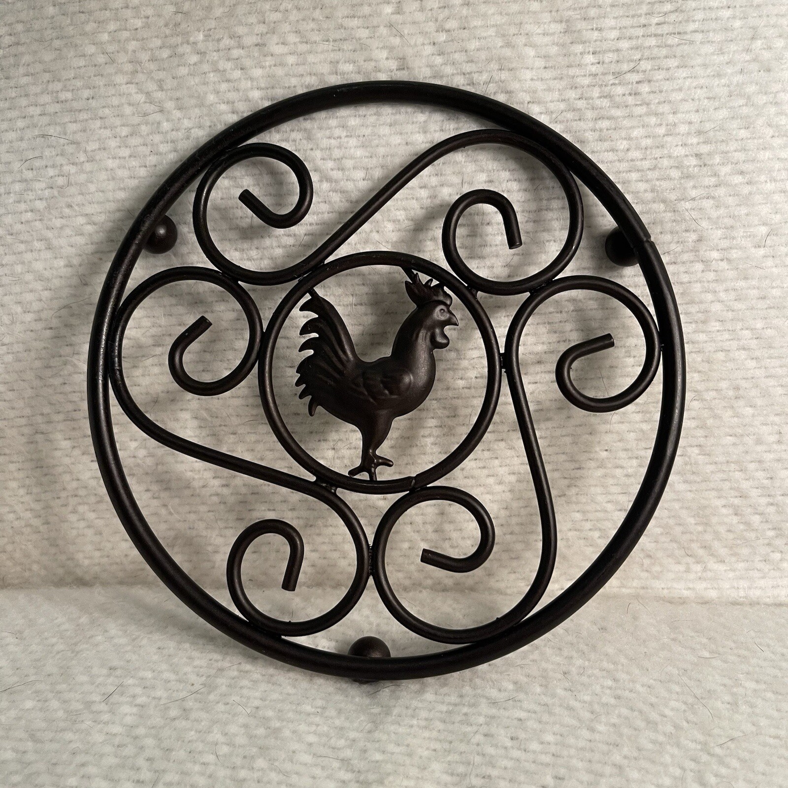 Cast Iron Trivet Black W/ Rooster In Center