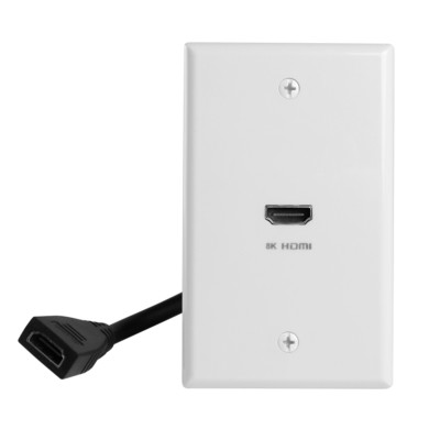 Construct Pro  Decora Wall Plate with (1) F-F 8K HDMI Connector, 2.1V (White)