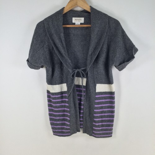 Seguito collection knit cardigan S womens grey striped 100% cashmere 102550