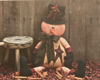 PATTERN Primitive Sitting Christmas Snowman Doll & Hat NEW Threadbare Primitives