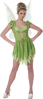 Classic Tinker Bell Fairy Pixie Green Fancy Dress Up Halloween Adult Costume