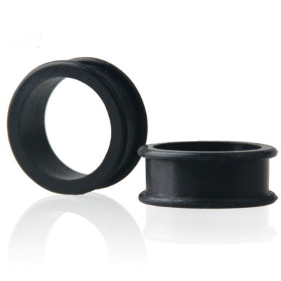 BLACK ROUND Silicone Ear Tunnels Piercing Stretchers Jewellery Plugs Flared TU44