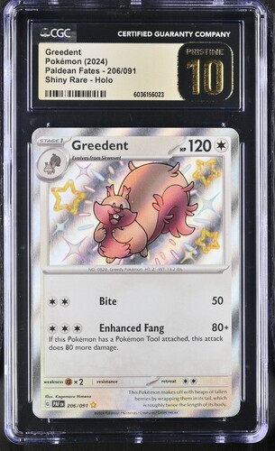 POKEMON CGC PRISTINE 10 SHINY GREEDENT HOLO 206/091 PALDEAN FATES