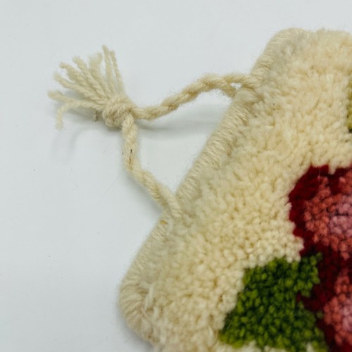 Tappeto vintage taglio pile fiori pezzo artistico da appendere cottagecore nappe - Foto 7 di 9