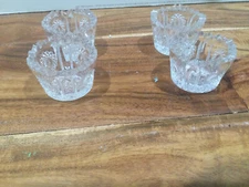 Antique 4 Cut Glass Round Salt Cellar Dips Stars Zipper Sawtooth 