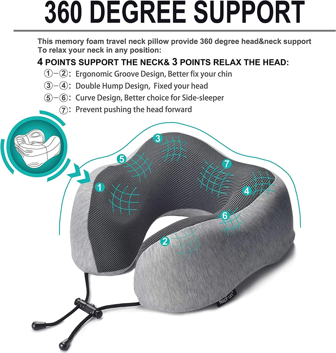 Neck Pillows for Travel, Inflatable Neck Pillow for Airplane, Adjustable Neck/Chin Support Pillow for Trains, Cars, Travel Accessories for Airplane