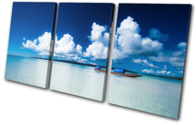 Sunset Seascape Beach Fence TREBLE TELA Parete Arte Foto Stampa - Foto 4