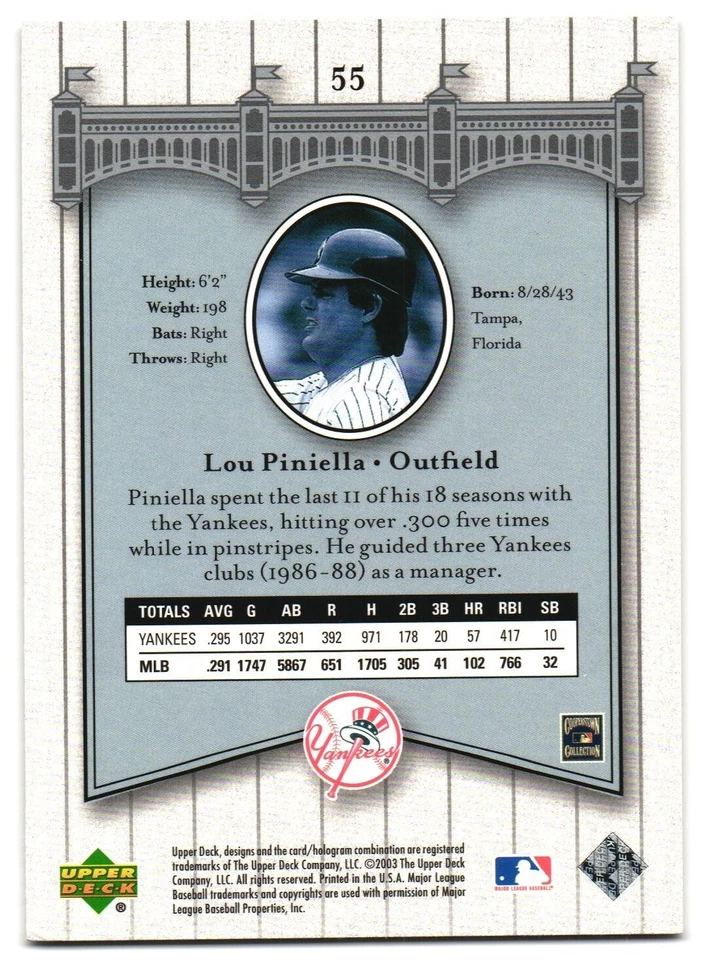 Lou Piniella 2003 Upper Deck Yankees Signature Series Card #55 - Image 2 of 2