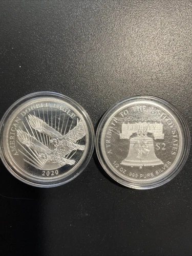 2-2020 SILVER AMERICAN DOUBLE EAGLE 1/2 OZ .999 PROOF COINS IN CAPSULE UNTOUCHED