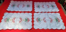 Christmas Holiday Candle Holly Embroidered Cutwork Placemats Set Of 4 Festive