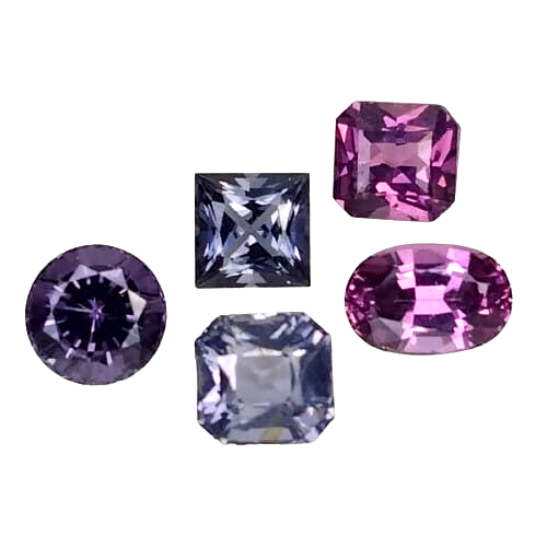 4.06Cts PURPLE PINK NATURAL SPINEL ROUND OVAL SQUARE 5 PCS GEMSTOENS SEE VIDEO - Picture 1 of 2