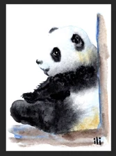 ACEO Watercolor Print Cute Sitting Baby Panda Fine Art Painting by ili