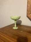 Vintage UV REACTIVE FENTON Cabbage Rose Lime Green Custard Glass Candy Compote